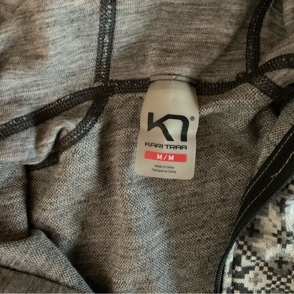 Kari Traa Lightweight Wool Half Zip Hoodie Gray Nordic Pattern Medium Slim Fit - Picture 8 of 9